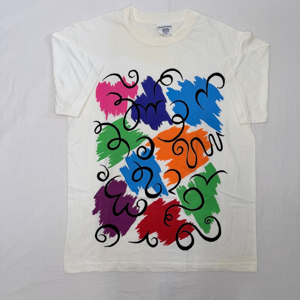 Vintage 90s Newport News Abstract Graphic Tee Made in USA White Small
